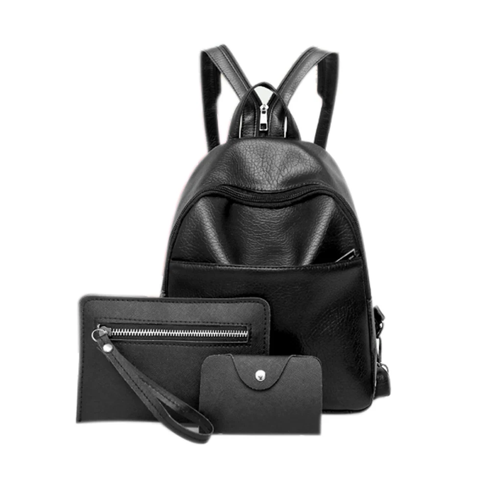 

3Pcs Women Backpack Set Girls PU Leather School Bags Shoulder Bag Purse Card Bag Set WML99
