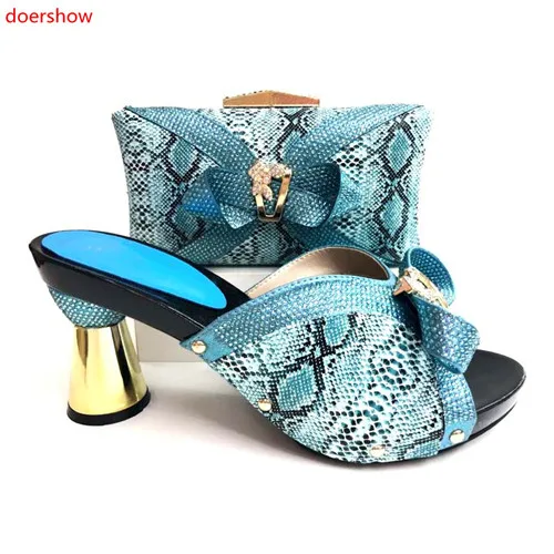 

doershow skyblue Shoe and Bag To Match Italian Matching Shoe and Bag Set African Wedding Shoes and Bag To Match for Party JS1-25