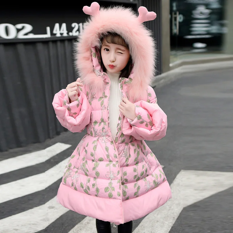 

Girls Parkas 2018 Toddler Girls Winter Coats Jackets Cotton Hooded Warm Down Coat Thick Natural Fur Children Outwear 10 11 12 13