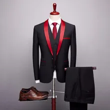 Мужские костюмы Свадебные жениха классические костюмы формальный деловой Наряд смокинг Шаль Воротник из 3 предметов Slim Fit жениха одежда костюмы
