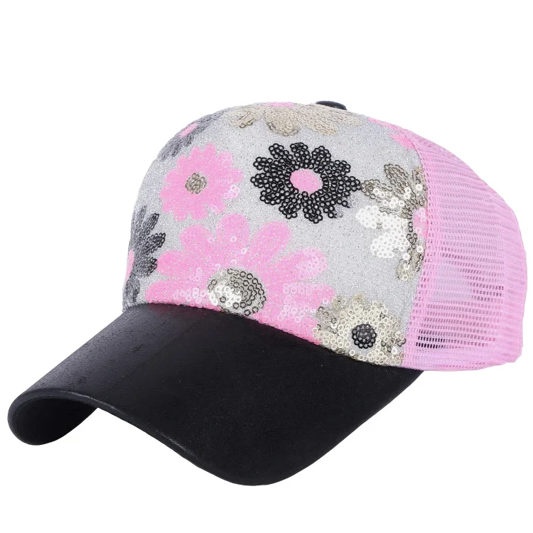 Новое поступление Женская Летняя Повседневная шляпа от солнца модные бейсболки Белый Розовый Черный цвет цветочный узор бейсболка - Цвет: 1