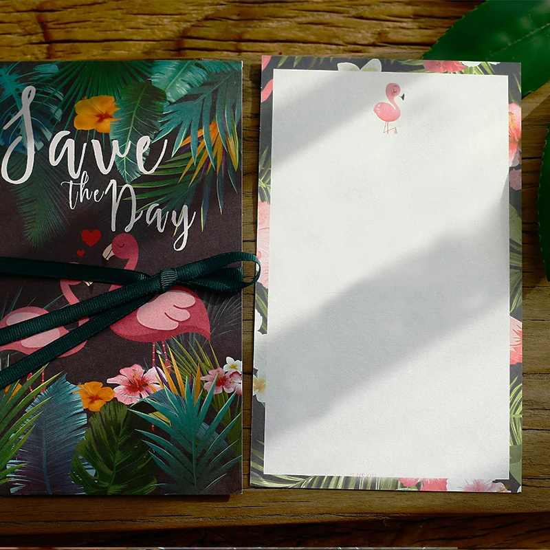 100 шт свадебные приглашения декоративный, с рисунком Фламинго карманные поздравительные карты с конвертом индивидуальные вечерние с лентой и биркой подарочная коробка