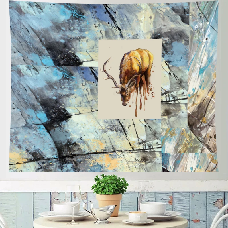 

Abstract style Elk wall hanging Tapestries hippie Oil painting mechanism wall hanging personality wall hanging Tapestry Hanging