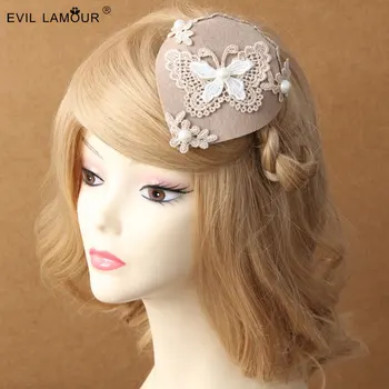 

Princess lolita hairpin Lace butterfly winter pearl lady cream color David ray hat clip accessories British hair clip FJ - 02