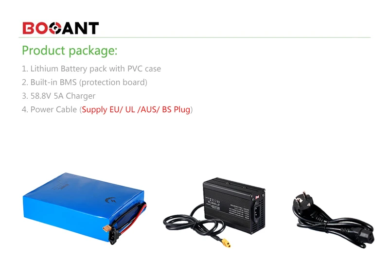 Sale 14S 51.8V 48V 52V 50Ah electric bike battery pack 18650 50Ah 52V 2000W electric scooter lithium ion battery with 5A Charger 7