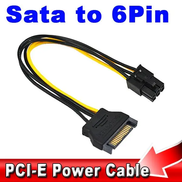 SATA мощность до 6pin Экспресс адаптер кабель 15pin 20 см PCIe PCI-e PCI для видеокарты