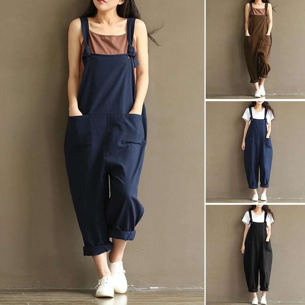 Vintage canvas Linen black / blue Women Jumpsuits Full Length Loose New Autumn Mori Girl Strap Belt Rompers Vintage canvas Linen black / blue Women Jumpsuits Full Length Loose New Autumn Mori Girl Strap Belt Rompers