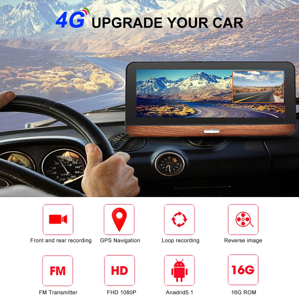 Bluavido 8 Inch 4G Android GPS Navigation Dash cam ADAS Full HD 1080P Car DVR Camera Auto Video Rec