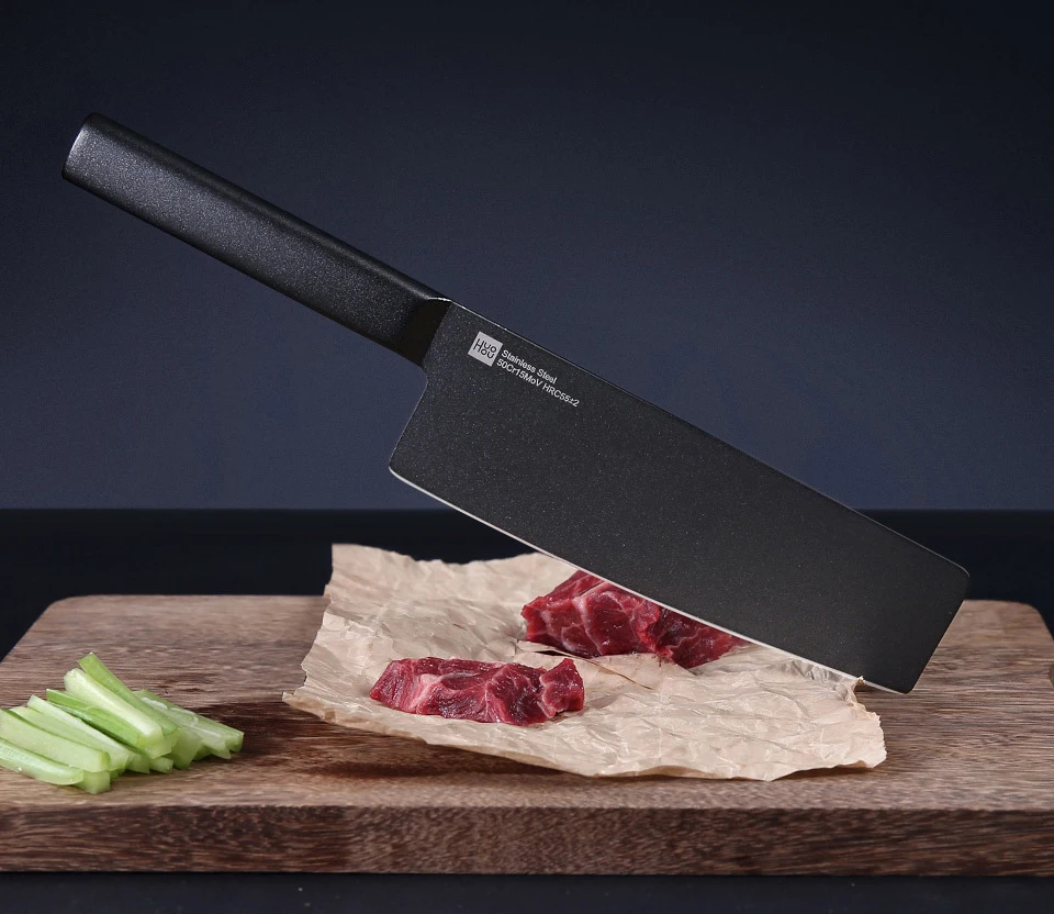 Original Xiaomi Mijia Huohou Cool Black Kitchen Non-Stick Knife Stainless Steel Knife Set 307mm Slicing Knife +298mm Chef Knife  (16)