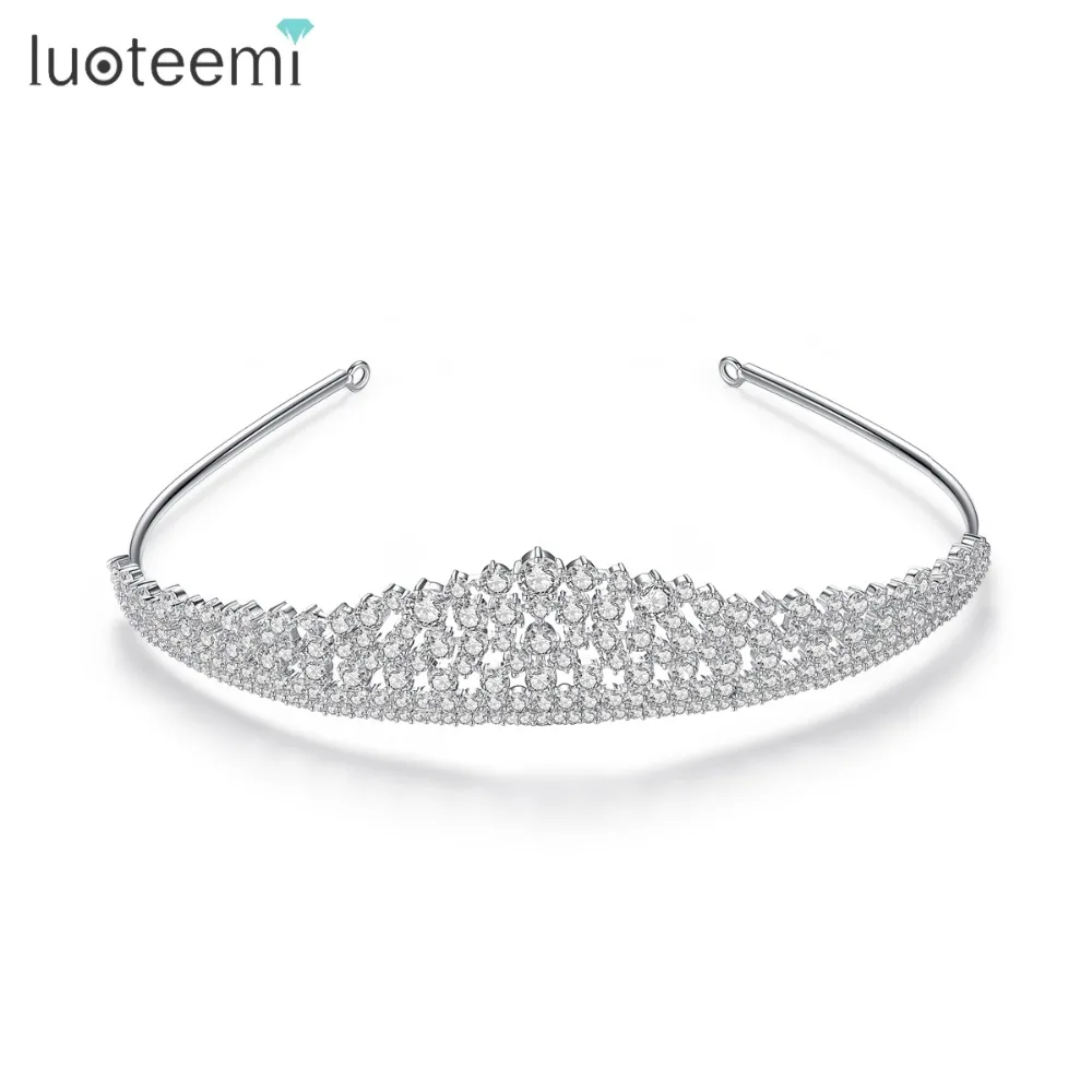 Luoteemi ясно Свадебные CZ кристалл тиара корона принцессы Queen торжества Пром Veil Тиара