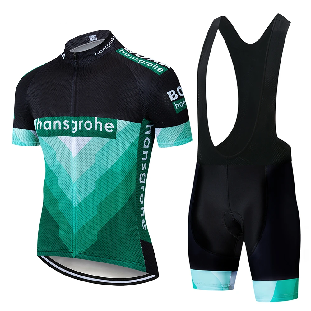 2019 برو Hansgrohe فريق الدراجات جيرسي و مريلة مجموعة تي شيرتات قصيرة للأطفال تنفس الصيف قمم قميص روبا Ciclismo الرجال مايوه في Culotte ارتداء