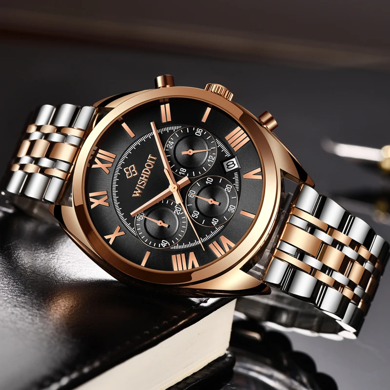 

Relogios Masculin Men Watches Top Brand Luxury WISHDOIT Men's Fashion Business Watch Men Stainless Steel Waterproof Quartz Watch