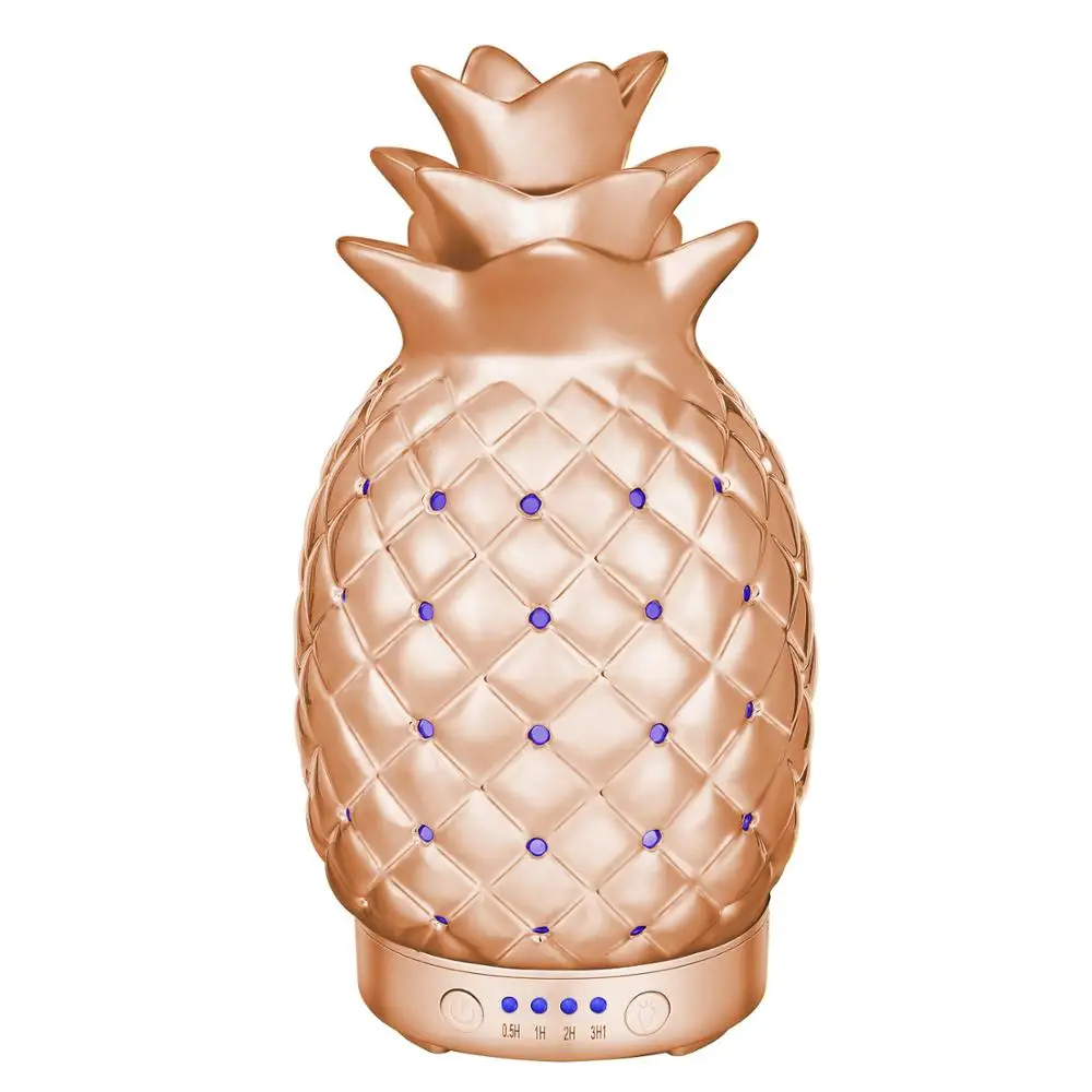

100ml Essential Oil Diffuser Ceramics Pineapple Pattern Cool Mist Humidifier Home Office Bedroom Living Room (Rose Gold)