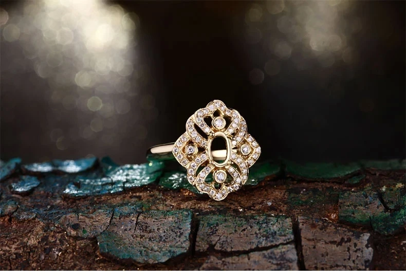 CaiMao Oval cut Semi Mount Ring Settings & 0.26ct Diamond 18k Yellow Gold Gemstone Engagement Ring Fine Jewelry