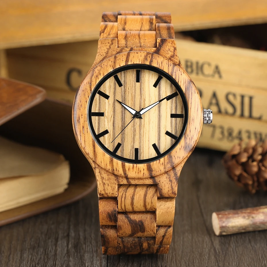 Zebra Wooden Watch Mens Quartz Minimalist Handmade Natural Wood Striped Top Brand Luxury Reloj Hombre Clock Hours Gifts for Men 2019 2020 (2)