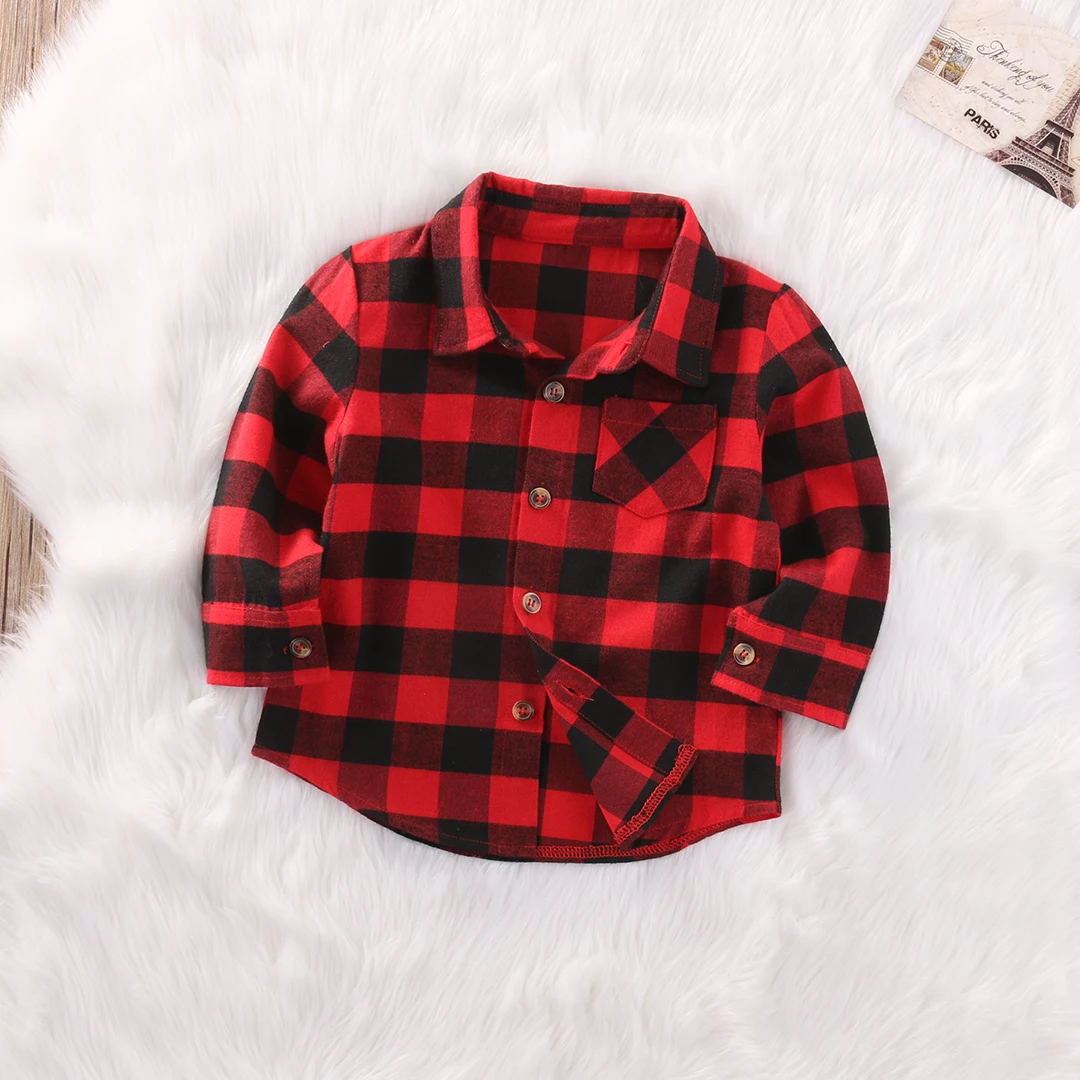 Fashion classic Autumn Baby Kids Boys Girls Long Sleeve Shirt Plaids Checks Tops Blouse Clothes Outfit