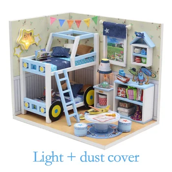 

Best Gift Diy Wooden Doll House Bed Miniature With 3D LED Light Furniture Dust Cover Furniture Children Birthday Toys for Girls