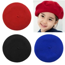 Ретро милый шерстяной берет шапка зимняя обувь на теплом меху простая вязаная шапочка с закруглёнными краями и пуговицей сверху художник Кепки для Для детей Головные уборы