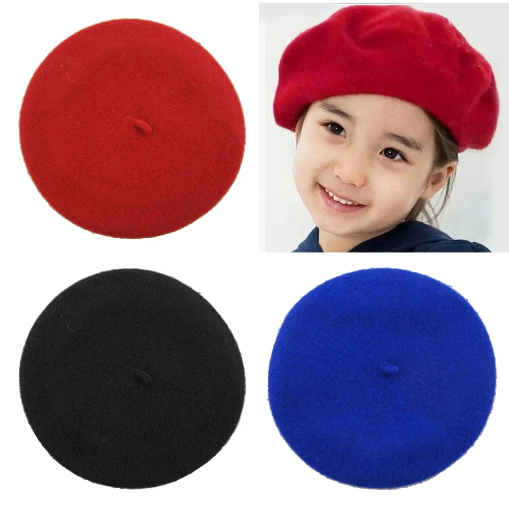 

Retro Lovely Wool Beret Hat Winter Warm Plain Beanie Newsboy Painter Artist Cap for Children Kids Headwear New