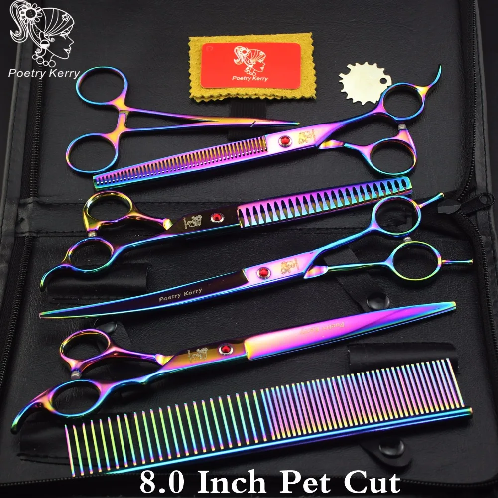 

8 inch Poetry Kerry "Professional pet grooming kit, direct and thinning dog scissors and curved pieces 4 pieces. colour Pet cut