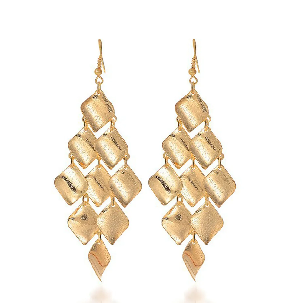 Best Seller 1 Pair Fashion Exaggerated Metal Sequins Long Drop Earring 