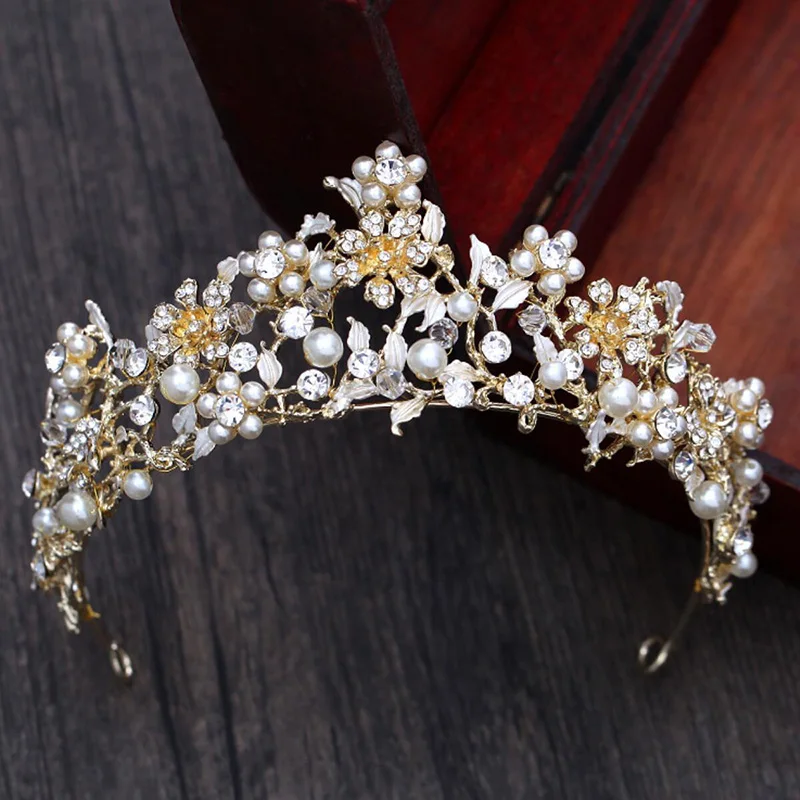 Qiuge со стразами и жемчугом цветок лист Tiara Noiva Свадебные корона принцессы queen