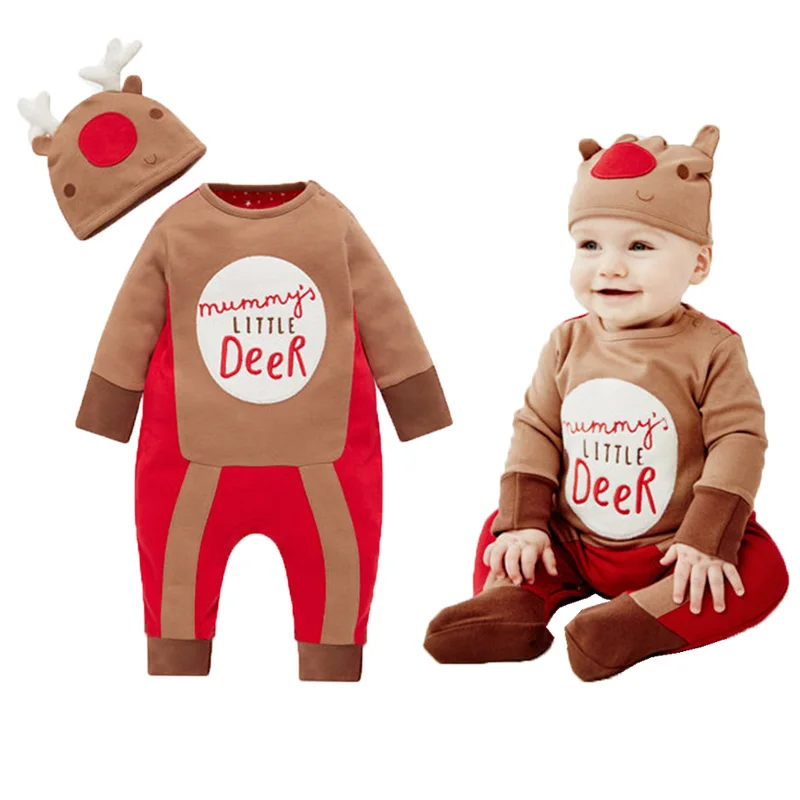 

Newborn Christmas Clothes Christmas Romper Deer Snowman Pattern Baby Animal Print Clothes 2pcs Baby Winter Warm Rompers Newborn