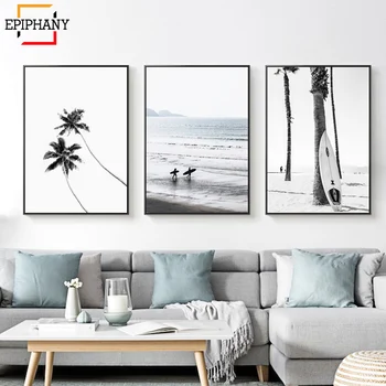 

Modern Surf Art Posters Gallery Wall Art Beach Print Ocean Coastal Decor Palm Tree Landscape Wall Pictures for Living Room