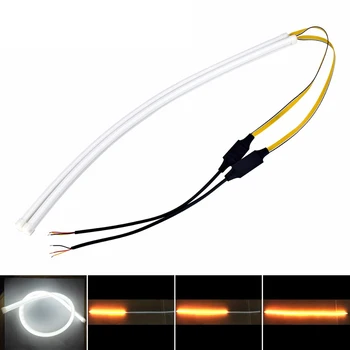 

45cm Amber Sequential Flasher Flowing DRL Flexible LED Tube Strip Daytime Running Lights Turn Signal Angel Eye White Turn Yellow