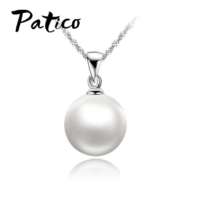 

PATICO Wholesale 925 Sterling Silver White Freshwater Pearl Pendant Necklaces 18 inch Singapore Chains for Grace Women Ladies