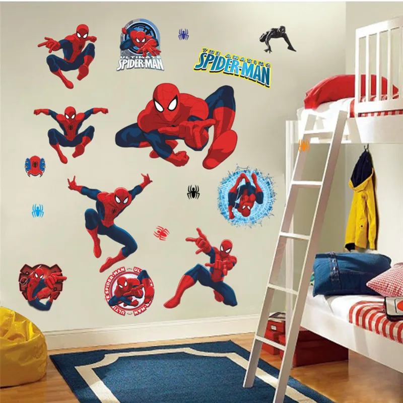 Мультфильм Человек-паук стены стикеры Наклейка для детской комнаты 3d яркий домашний декор детские подарки - Цвет: 50x70cm
