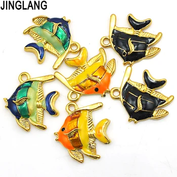 

JINGLANG Handmade Rhinestone Fish Charm Fashion Necklace Bracelet DIY Metal Jewelry Alloy Pendant For Jewelry Making 30 pcs