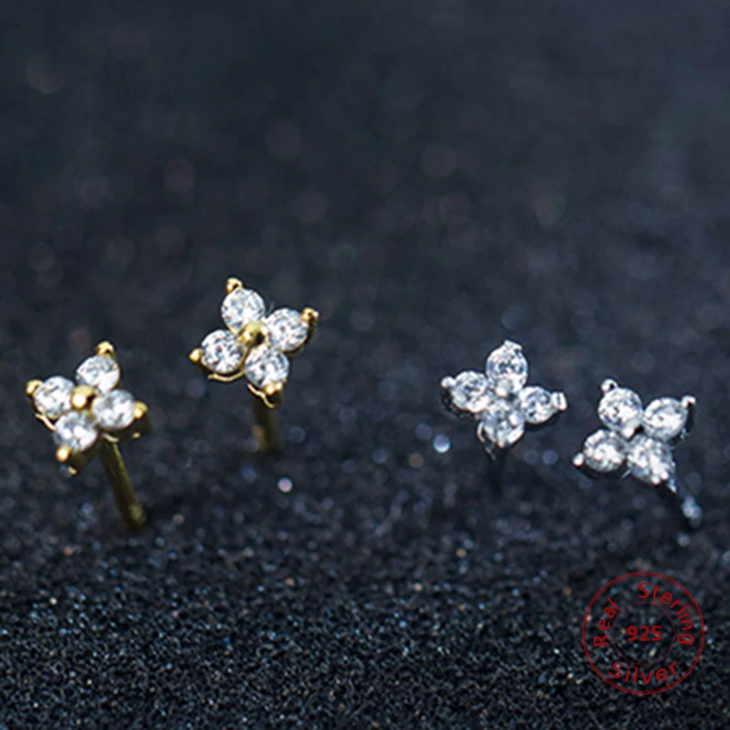 

Cute Jewelry Delicate Girl Women Ear Stud Tiny CZ Flower Delicate 925 Sterling Silver Small cz stud minimalist flower earring