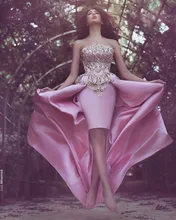 Von der schulter rosa hallo-lo prom kleider 2016 trägerlosen backless party kleid goldschnürsenkel applikationen abendkleider vestido de festa