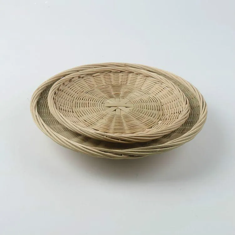 

Vintage Round Natural Bamboo Wicker Bread Basket Storage Hamper Trays Mini Dustpan Tea Snack Plate Desktop Basket Food Dry Tray