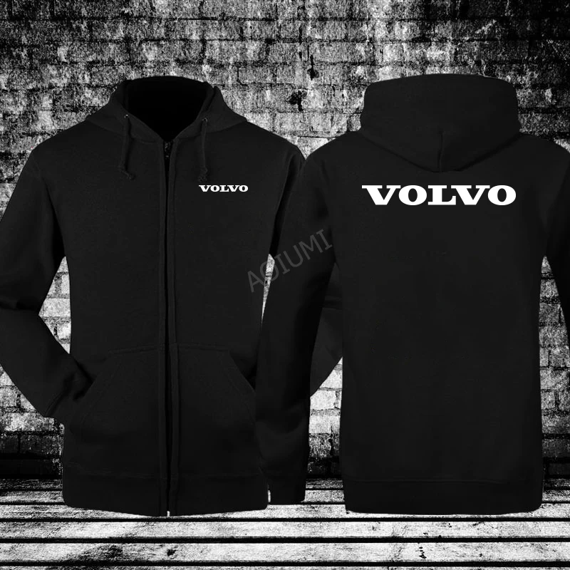 

men casual hooded long sleeve solid colour VOLVO sweatshirt black gray zipper coats gentlemen winter autumn tops fashion jackets