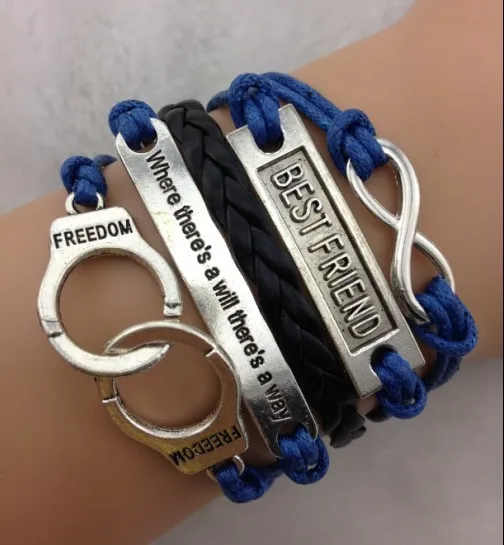 

1pc Bracelet-Infinity, best friend ,Handcuffs where there's a will there's a way Leather bracelet 1429Min order 10$