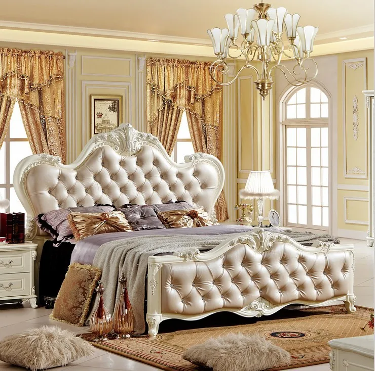 Кровать из массива дерева Модная европейская французская резная прикроватная кровать 1,8 м 4747