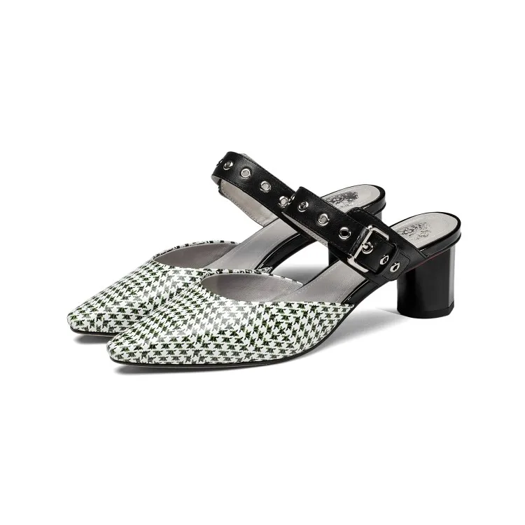 2019 Sandalias Mulas Desliz De Color Mujer Diapositivas Cuero Mujeres Zapatillas Bombas Negro En Genuino Dedo Verano verde Del Pie Punta Verde aYqarU