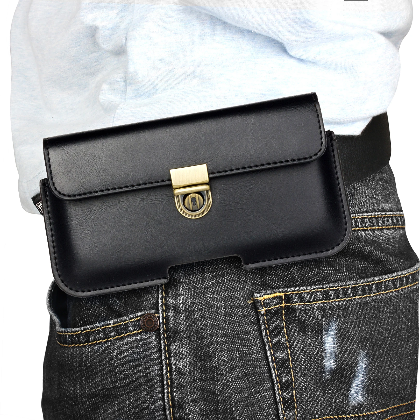 

Universal luxury leather pocket handset 4.7 5.2 5.5 6.5 inch Waist Bag Genuine leather Durable Phone Cover