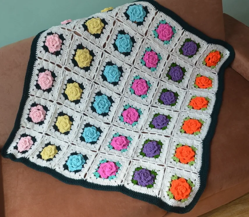 Европейский роскошный Хлопковый вязаный красочный плед для домашнего декора с 3D цветами Хлопковое одеяло для малышей Вязание крючком