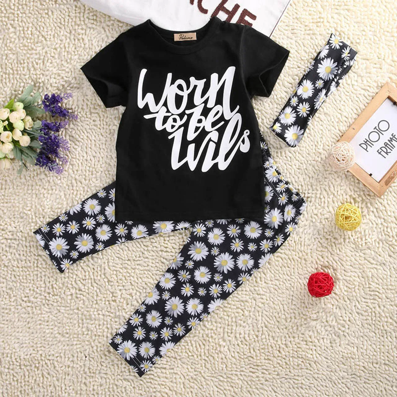 Summer Kid Little Girl Short Sleeve Print T shirt + Full Length Pants