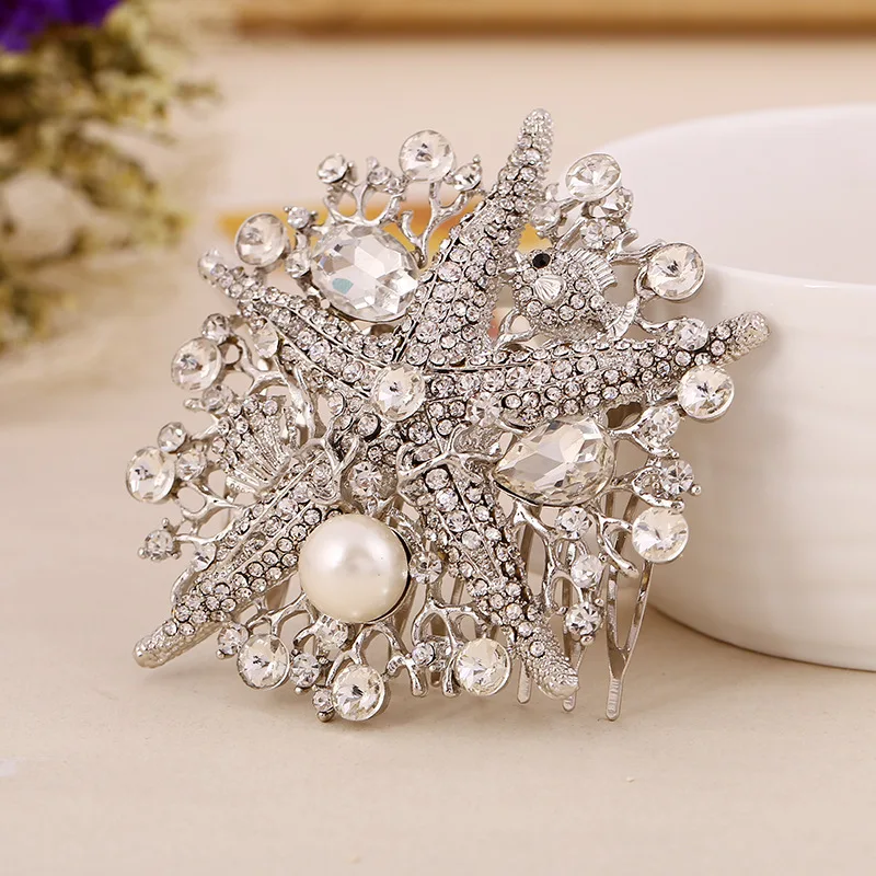 

Starfish Hair Comb Clip Hair Jewelry Bridal Head Accessories Wedding Hair Combs Casamento Joias Tiara Bijoux Cheveux WIGO0547