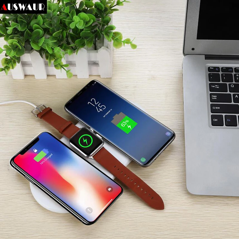 Быстрое беспроводное зарядное устройство 3 в 1 для iPhone 8 Plus X XS iWatch 2 4 Airpods QI Samsung S8 S9