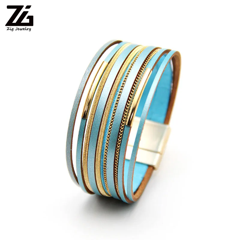 Женские кожаные браслеты ZGMetal Beads модный тонкий многослойный широкий ювелирный