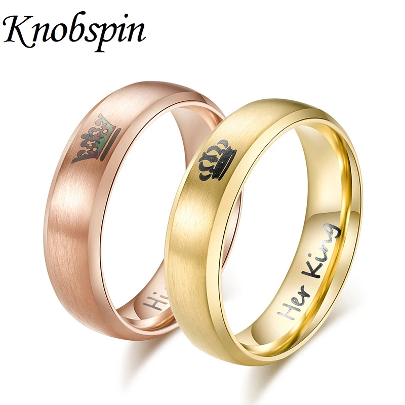 buy Trendy Stainless Steel Rose Gold Color Queen King Crown Lovers Ring for Women Men Wedding Engagement Anniversary Party Ring
