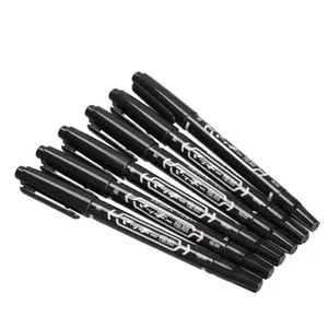 Шт. 2 шт. маркерные ручки Хорошие водостойкие чернила тонкие перо сырой черный двойной наконечник Новый портативный тонкий цвет маркер ручка - изображение