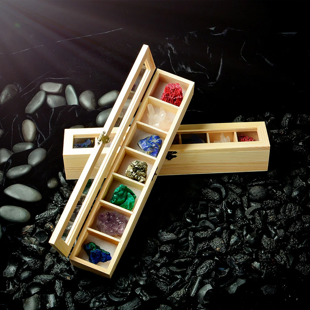 

7PCS/ Box Earth Science Exploring - Rocks & Mineral Specimen Azurite Pyrite Collection Geology Study Student Kids Teaching Aids