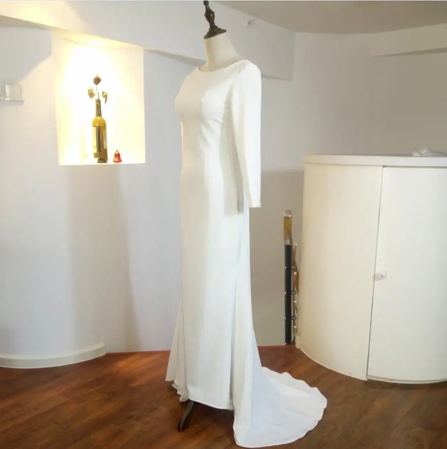Простые Свадебные платья цвета слоновой кости с русалочкой Модные свадебные платья с длинным рукавом и открытой спиной в богемном стиле ZW007
