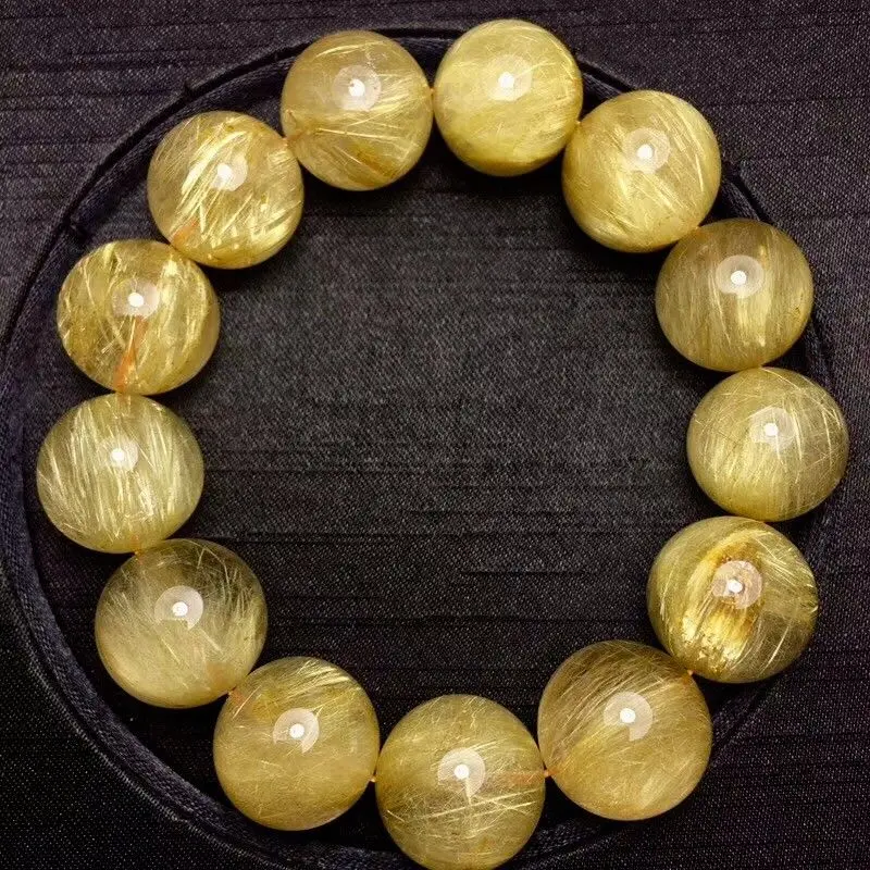 18 мм природное Золото Рутиловый Кварц Титан стрейч хрустальные бусины браслет